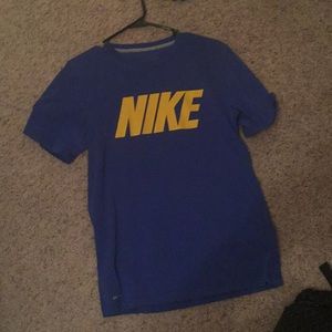 Nike Blue T-Shirt With Yellow Lettering